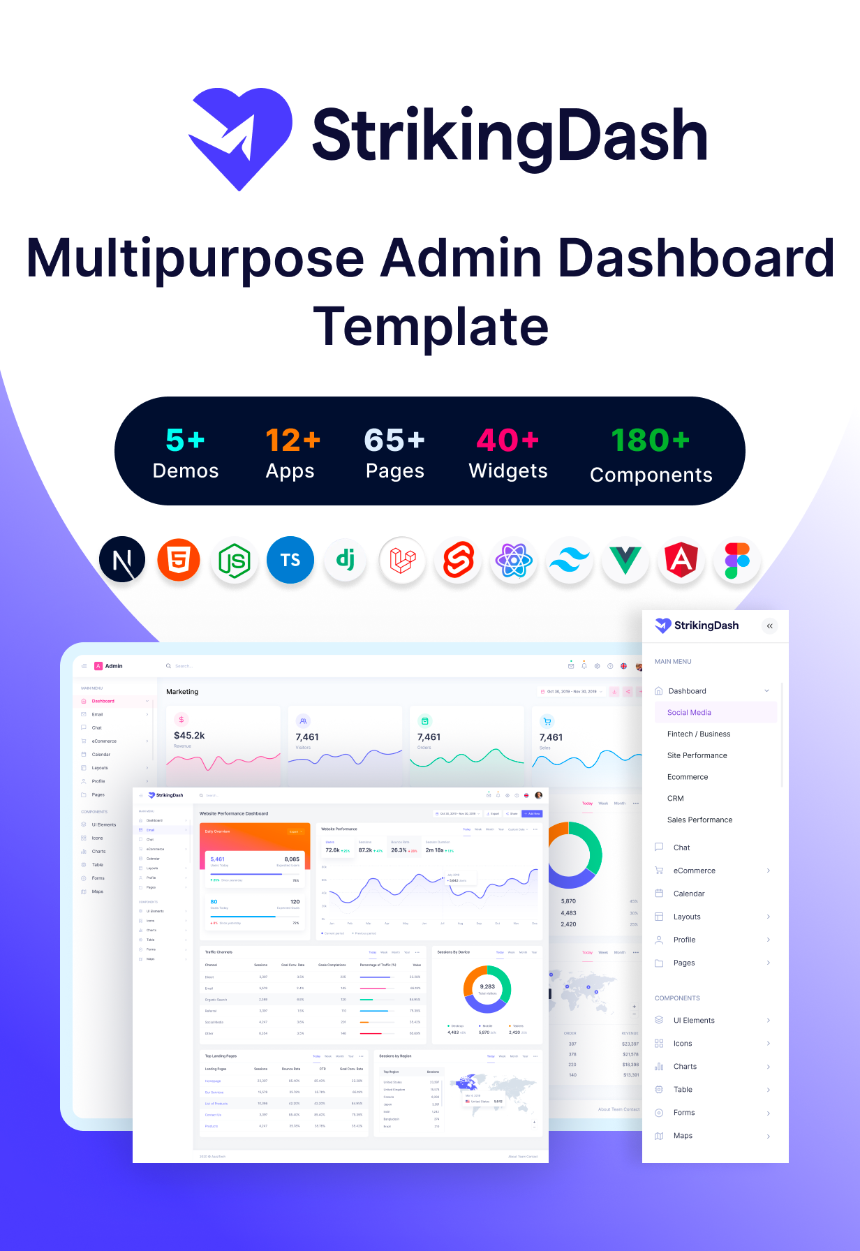 StrikingDash — Full Stack Admin Dashboard Template (React, Next.js, Vue, Laravel, Node.js)